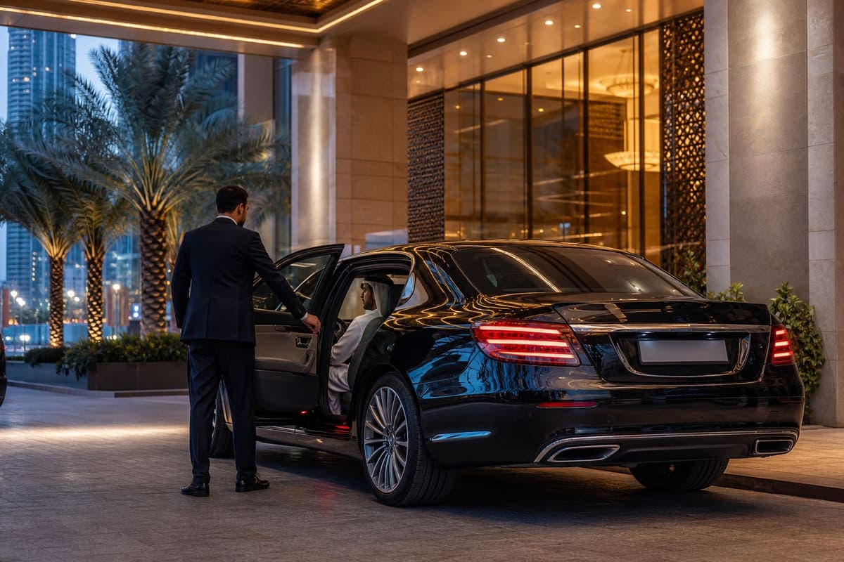 Chauffeur holding the door of a private transfer sedan